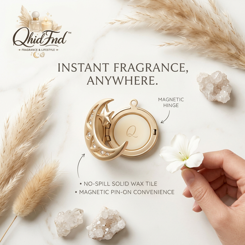 QhidFnd™ Wearable Solid Perfume Locket - Magnetic Crescent Moon & Star Fragrance Brooch and Pendant, Portable Travel-Friendly Solid Wax Cologne, Spill-Proof Aromatherapy Jewelry Gift for Women